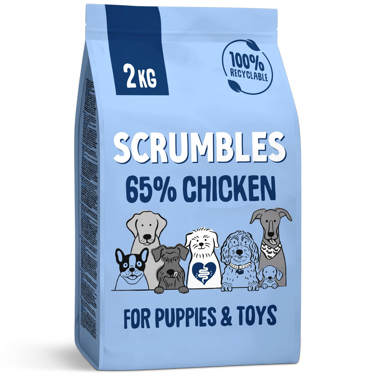 Scrumbles • Dry Dog Food • Hypoallergenic • All Lifestages • Chicken 60% • 2kg Bag • Natural Complete Adult Recipe • Gut Friendly Prebiotics & Probiotics • Gluten Free