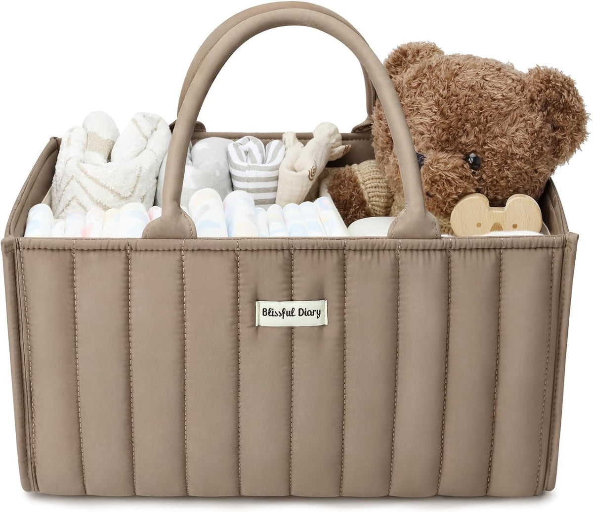 Blissful Diary Nappy Caddy Organiser, Baby Diaper Caddy for Nappy Station, Stylish Storage Basket for Newborn Essentials, Baby Shower Gifts for Girl or Boy, Woodland Cream