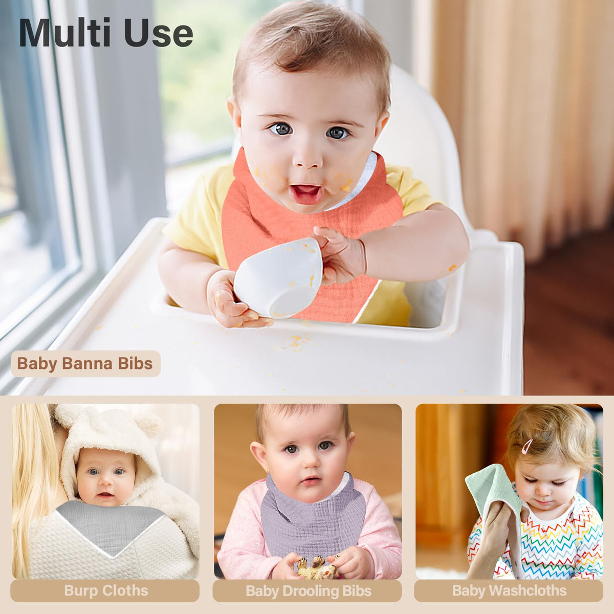 NISXABEBE Muslin Baby Bibs 6 Pack Dribble Bandana Bibs Cotton Drool Bibs for Teething Soft and Absorbent with Adjustable Snaps