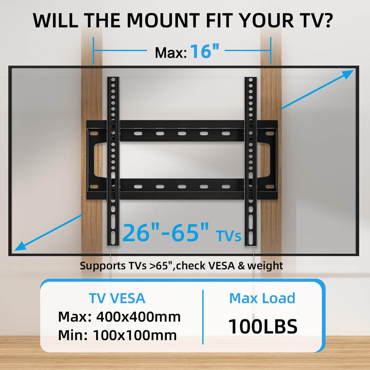HOME VISION Heavy Duty Fixed TV Wall Bracket for 32-86 Inch Flat Screens