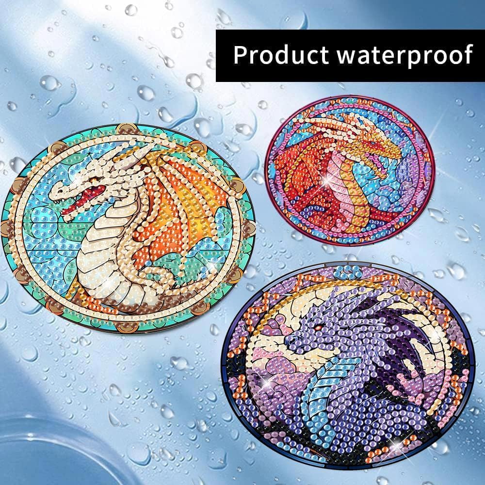 8Pcs Diamond Painting Coasters with Holder,DIY Cocktail Life Coaster Diamond Art Kits for Adults Kids,Beginners Round Full Drill Diamonds Art Craft Supplies