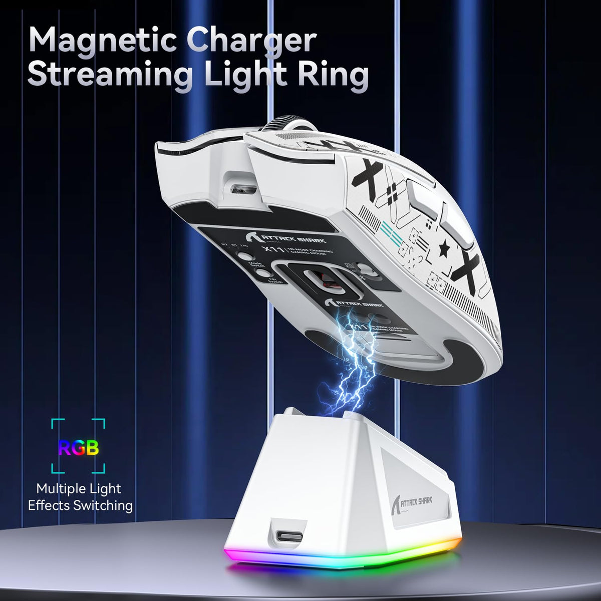 ATTACK SHARK X11 Gaming Mouse with Magnetic Charging Dock, PixArt PAW3311 Gaming Sensor, BT/2.4G Wireless/Wired Gaming Mouse with Mouse Grip Tape, 22000 DPI, Gamer Mice for Win11/Xbox/PS/Mac (Red)