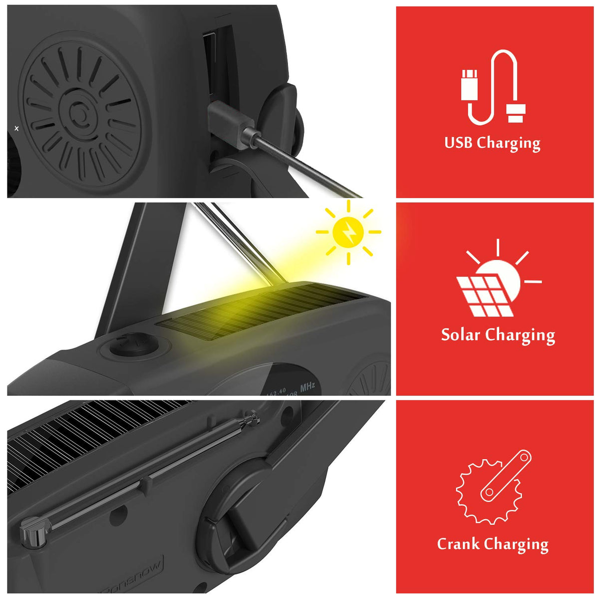 5000mAh Wind Up Solar Radio, Emergency Crank Weather Radio, FM/AM Radios