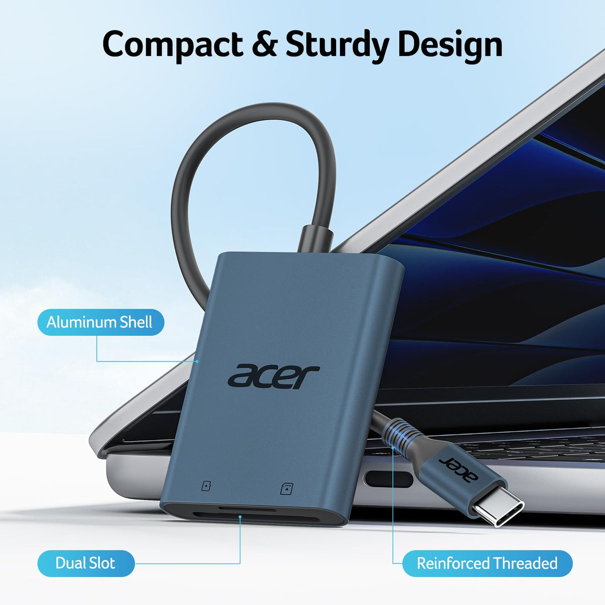 acer USB-C SD Card Reader 170MB/s, Type-C Micro SD Card Adapter Aluminium