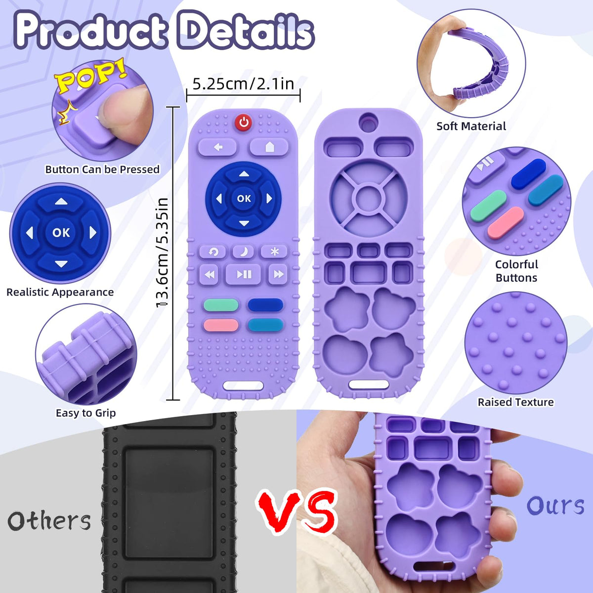 AiTuiTui Baby Teether for Teething Relief Baby Toys 0 3 6 9 12 Months, Sensory Silicone Remote Control Baby Teether Toy for Babies Newborn Infant Boy Girl Autism Toys for Baby Gifts