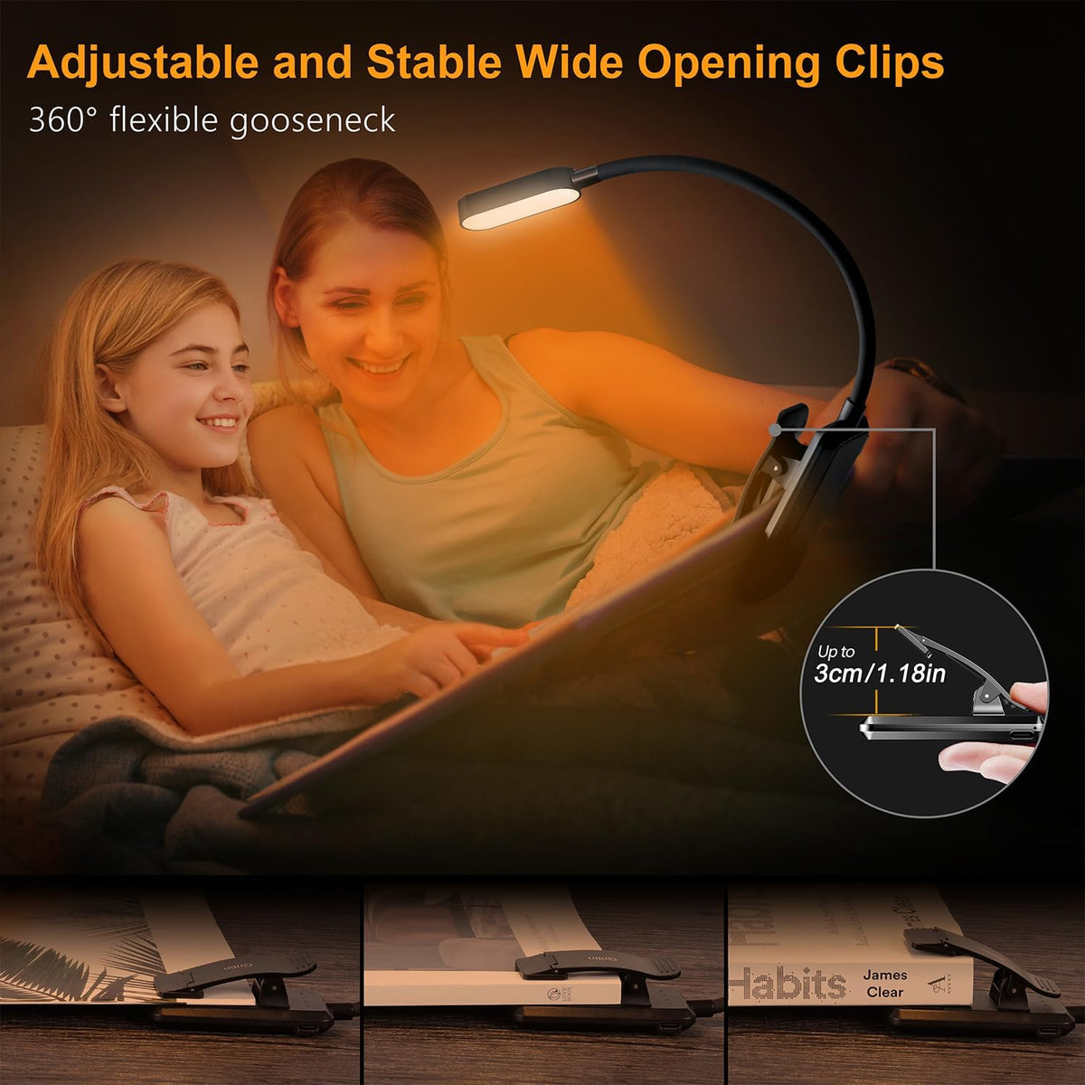 Gritin 16 LED Reading Light, Book Light - Eye Caring 3 Color Temperatures