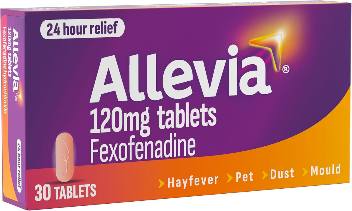 Allevia Hayfever Allergy Tablets 120mg Fexofenadine Antihistamine, 30 cts