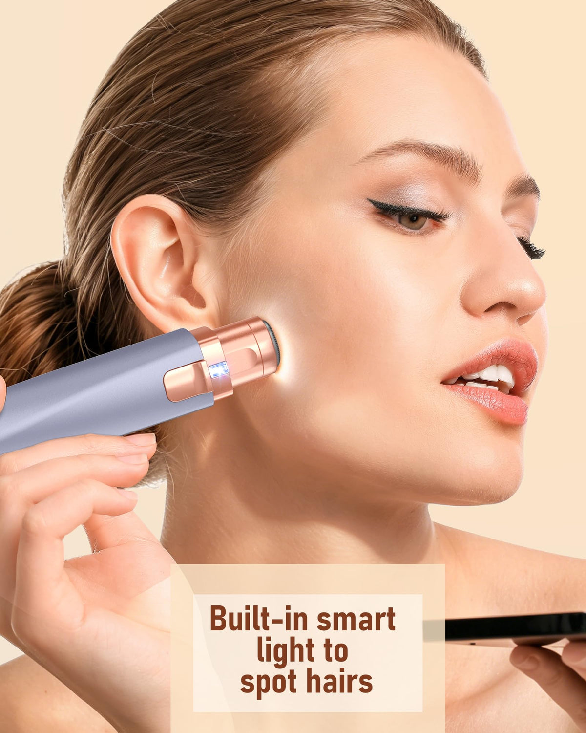 Eyebrow & Facial Hair Trimmer for Women: 2 in1 Rechargeable Facial Hair Removal and Eyebrow Shaver, Painless Shaving with Built-in LED Light - Perfect for Face, Lips, and Body