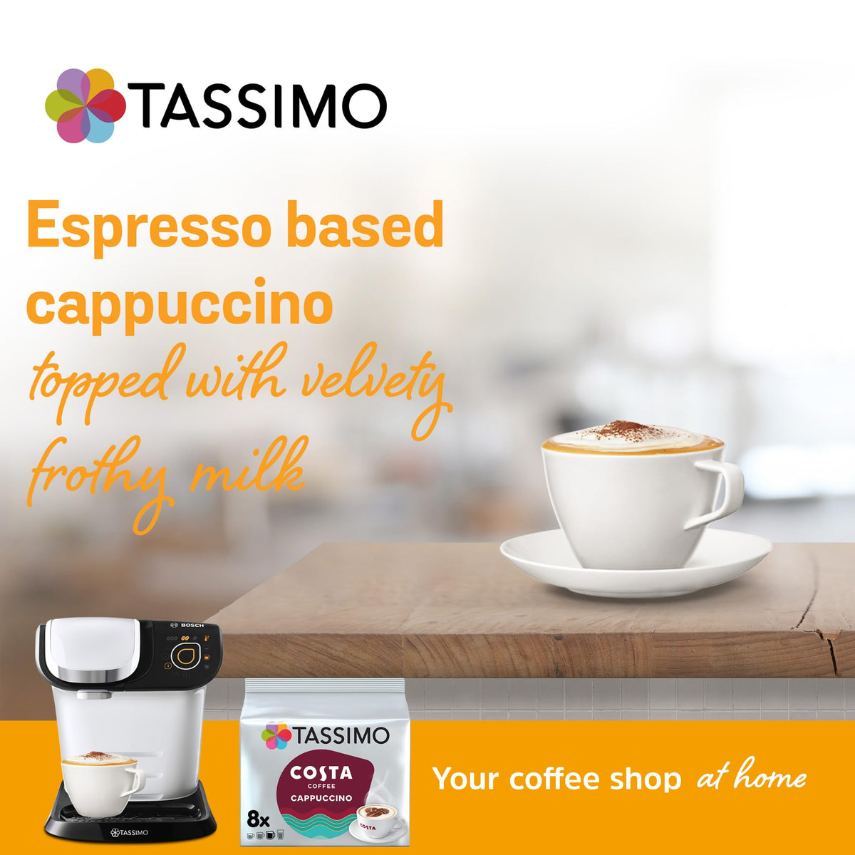Tassimo Costa Latte Medium Roast Coffee Pods, Pack of 5, Total 40 Cups