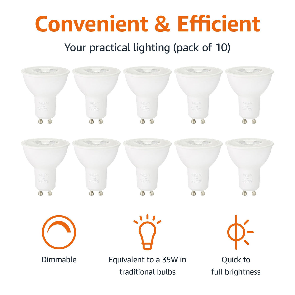 Amazon Basics LED GU10 Spotlight Bulb, 4.7W (equivalent to 50W), Warm White, Non Dimmable - Pack of 10