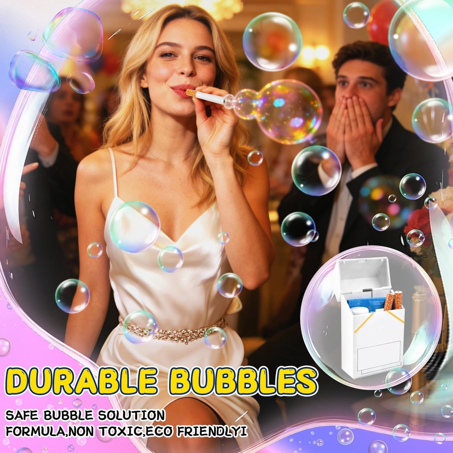 2Pcs Bubble Machine Toys Set, Saxophone Bubble Gun & Pipe Shaped Bubble Blower with Bubble Solution, Kids Outdoor Bubble Toys for Summer Party, Backyard Fun, Birthday Gifts, Reusable Bubble Makers
