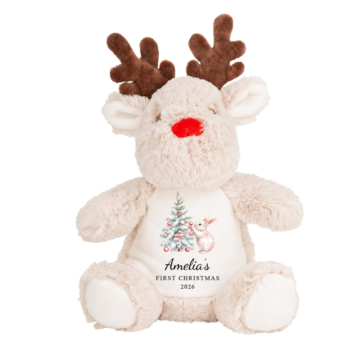 Chicken Craft Personalised Reindeer Soft Toy - Baby's 1st Christmas Keepsake Plush with Name