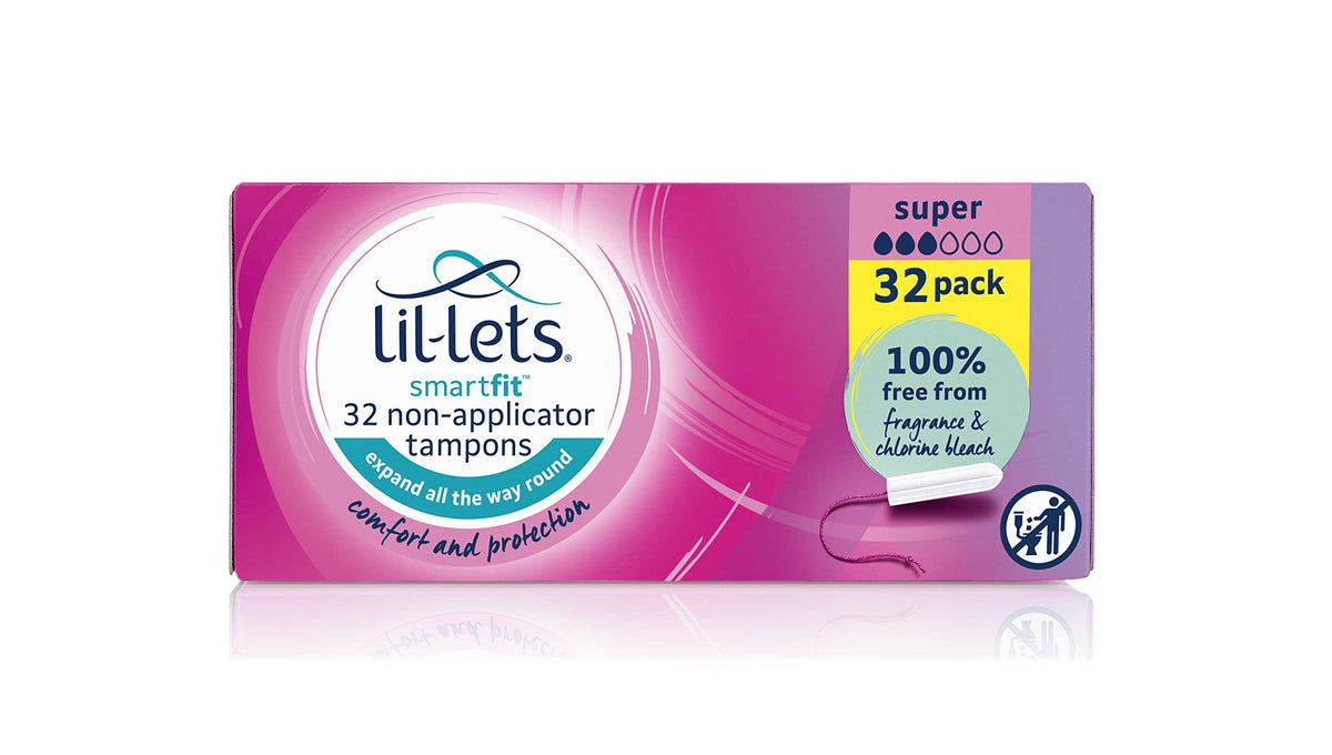Lil-Lets Non-Applicator Regular Tampons, 32 Count (Pack of 1), For Light to Medium Flow, 2 Droplets, Plant-Based, SmartFit™ Non-App Tampon
