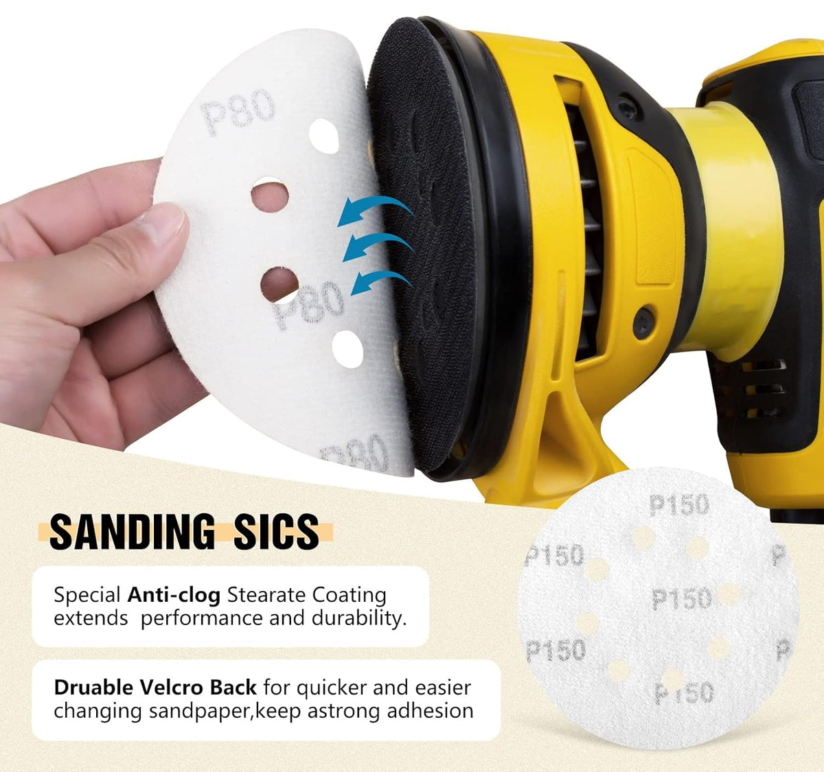 SATC Sanding Discs 150 Grit 110PCS Orbital Sander Discs 125mm Hook and Loop Round Orbital Sander Pads for Sanding