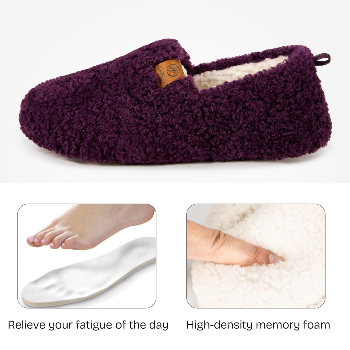 EverFoams Women's Fuzzy Full Slippers Faux Shearling Memory Foam