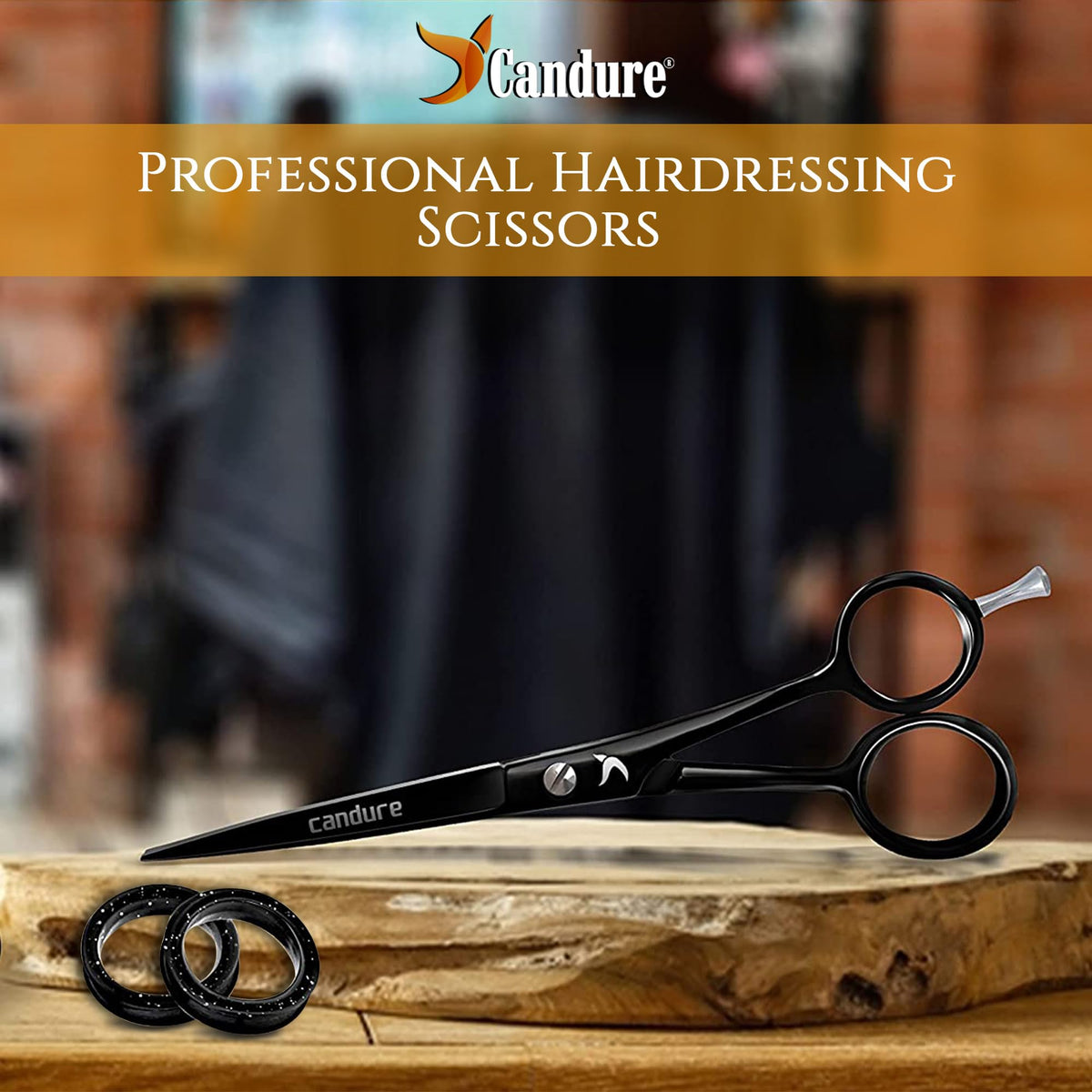 Candure Hairdressing Scissor with Comb & Leather Pouch 6.5" - Hair Scissor for Professional Hairdressers, Barbers Stainless Steel Hair Cutting Shears for Salon, Men, Women, Children and Adults Black