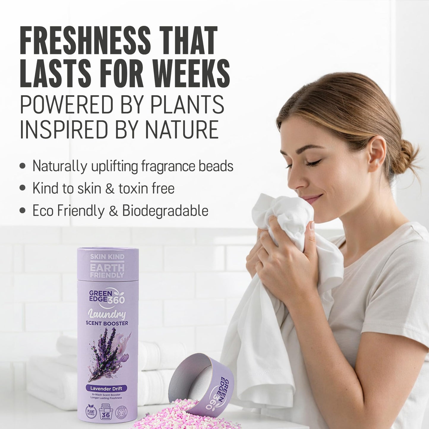 Green Edge 360 Long Lasting in Wash Scent Booster Beads 750g Premium Natural Laundry Perfume Plastic Free Scent Beads Biodegradable Eco Friendly (Forest Fresh)