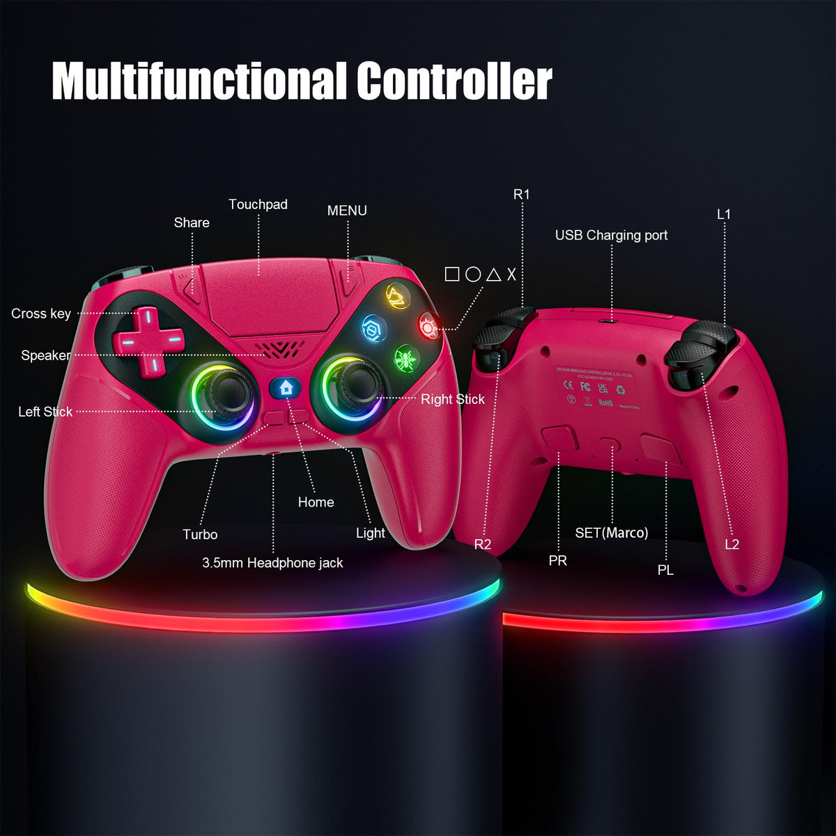 Nonbliep Wireless Controller for PS5/Slim/Pro/PC, Bluetooth Gamepad with Back Buttons, Speaker, Dual vibration, 6-Axis Sensor, Turbo, Macro, Touchpad and 3.5mm Audio Jack-Black