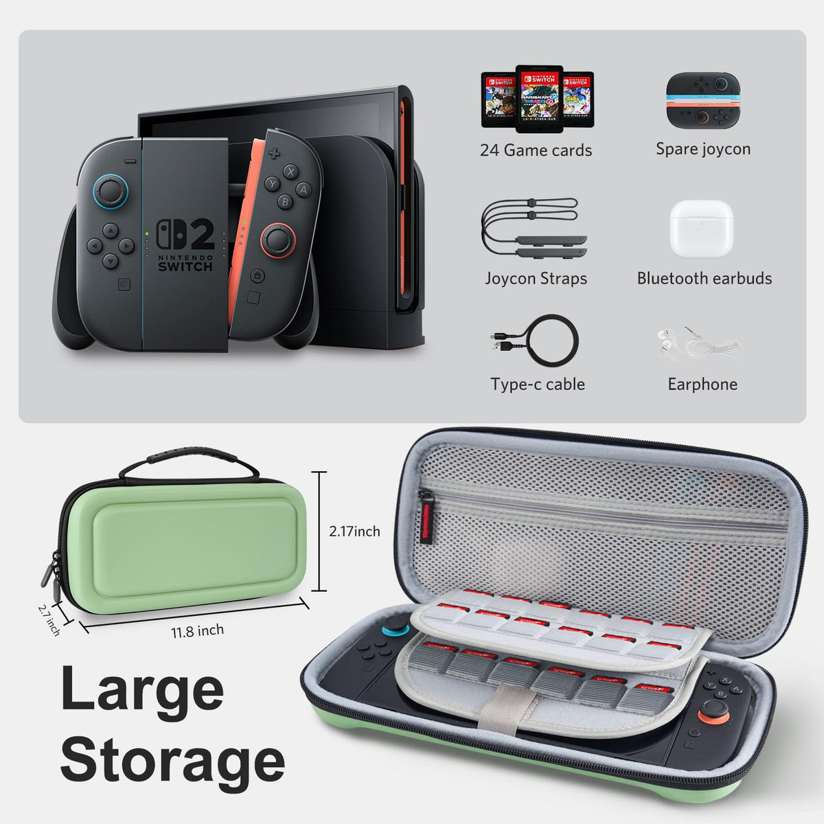 CoBak Large Capacity Carrying Case for Nintendo Switch 2 2025- 3 in 1 Black