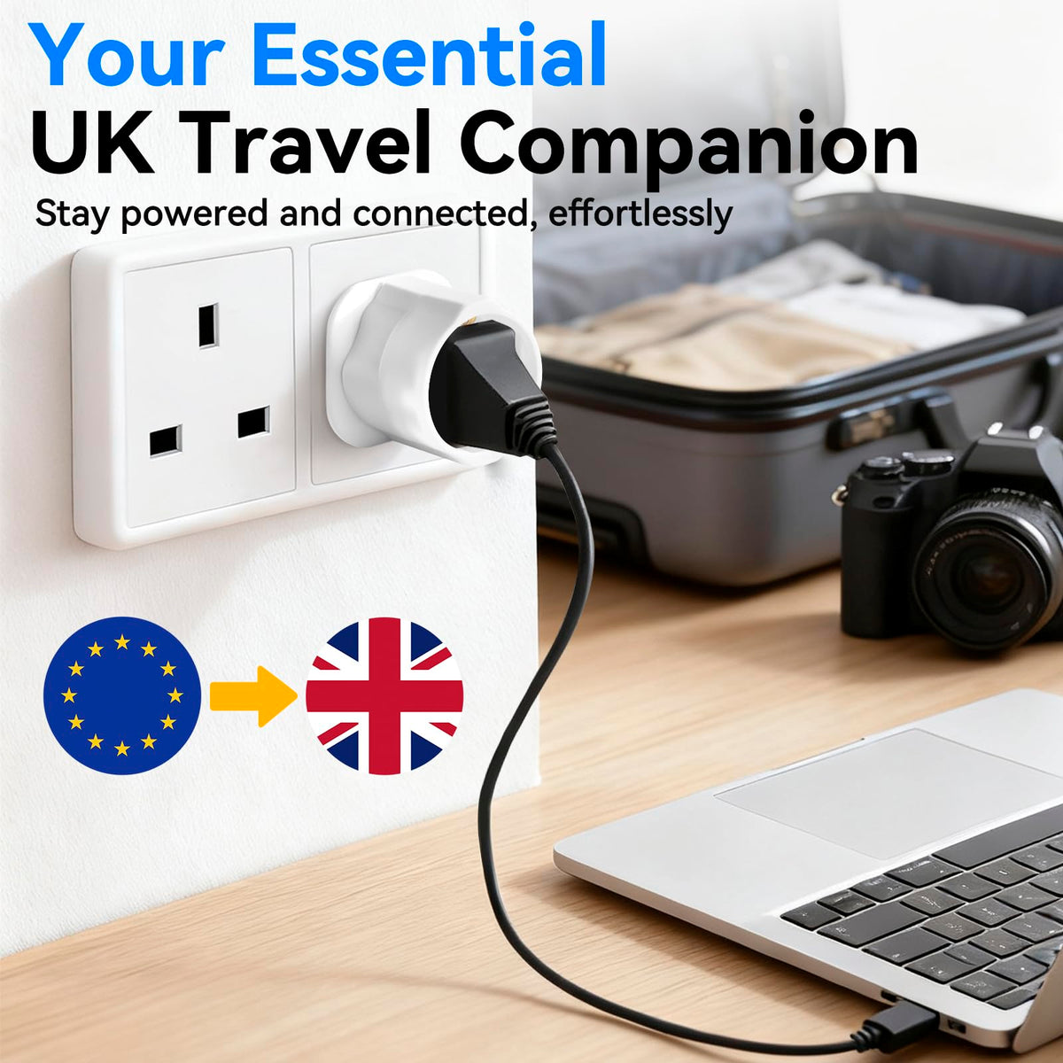 VGUARD European to UK Plug Adapter 2 Pack BS8546 Certified Travel Adapter 2-Pin to 3-Pin, EU Schuko to UK Plug with 13A Fuse for Europe French Spanish German Turkish to UK Socket - Black