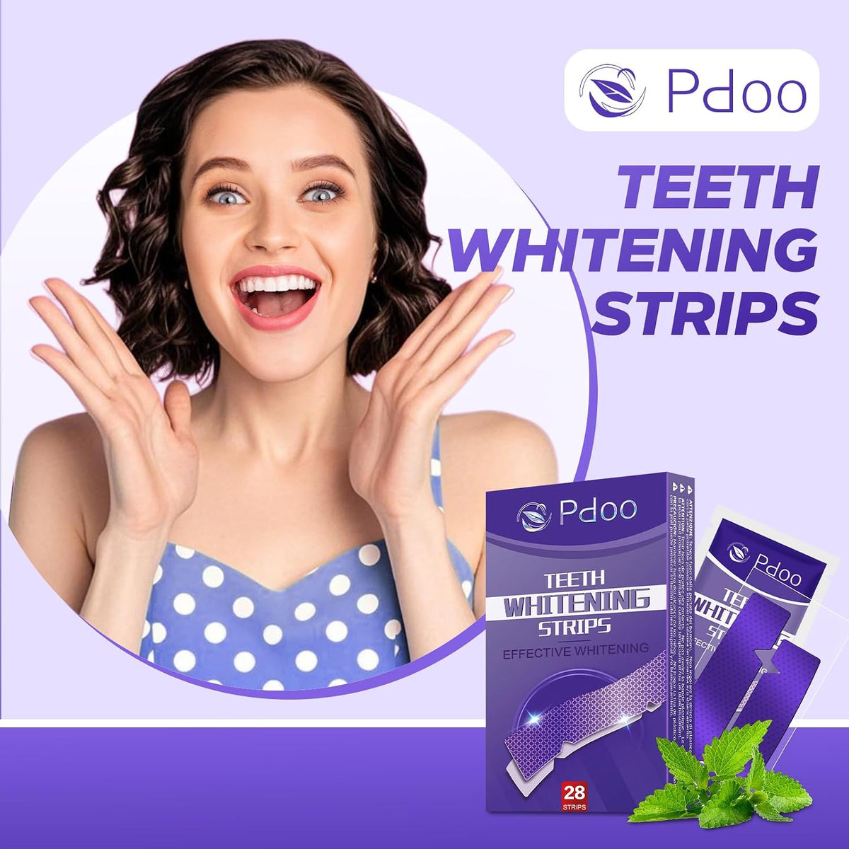 Purple Teeth Whitening Strips 14 Treatments - Enamel-Safe & No-Sensitivity & No-Slip Whitening Strips - Fast Teeth Whitening in 7 Days - Whitening Kit for Coffee, Wine Stains Removal, Mint Flavor