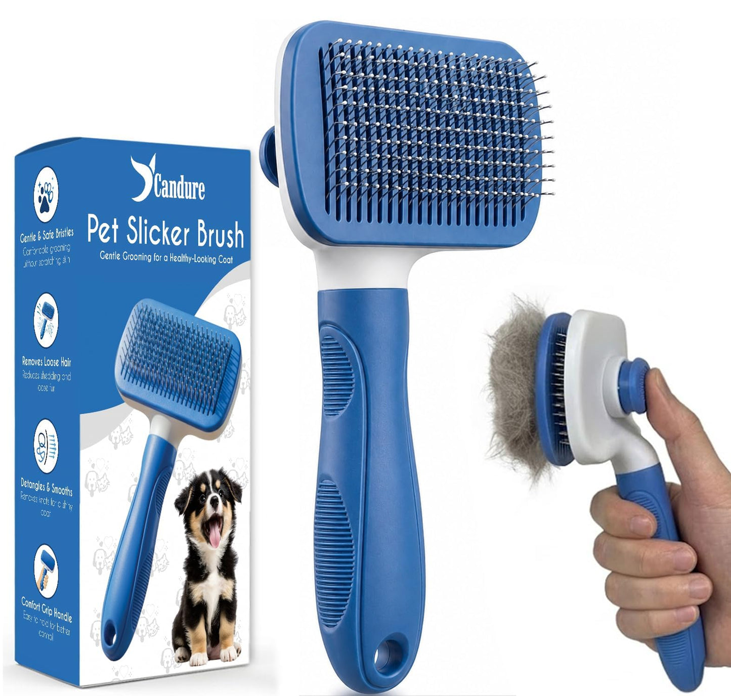 Candure Dematting Comb for Dog and Cat, Pet Grooming Rake and Brushes for Small, Medium & Large Dogs 17+9 Double Sided Deshedding Tool Removes Knots and Tangled Hair (Blue)