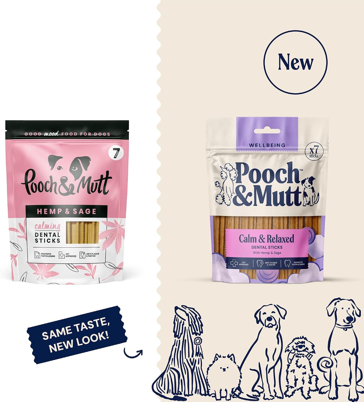 Pooch & Mutt - Calming Dog Dental Sticks, Hemp & Sage, 7 sticks