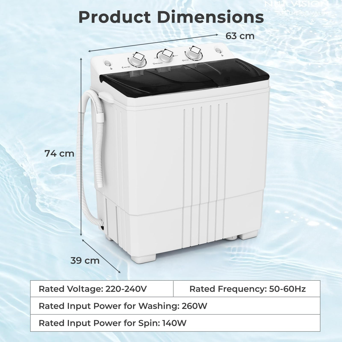 TANGZON Twin Tub Washing Machine, 8KG Portable Washing Machine Spin Dryer