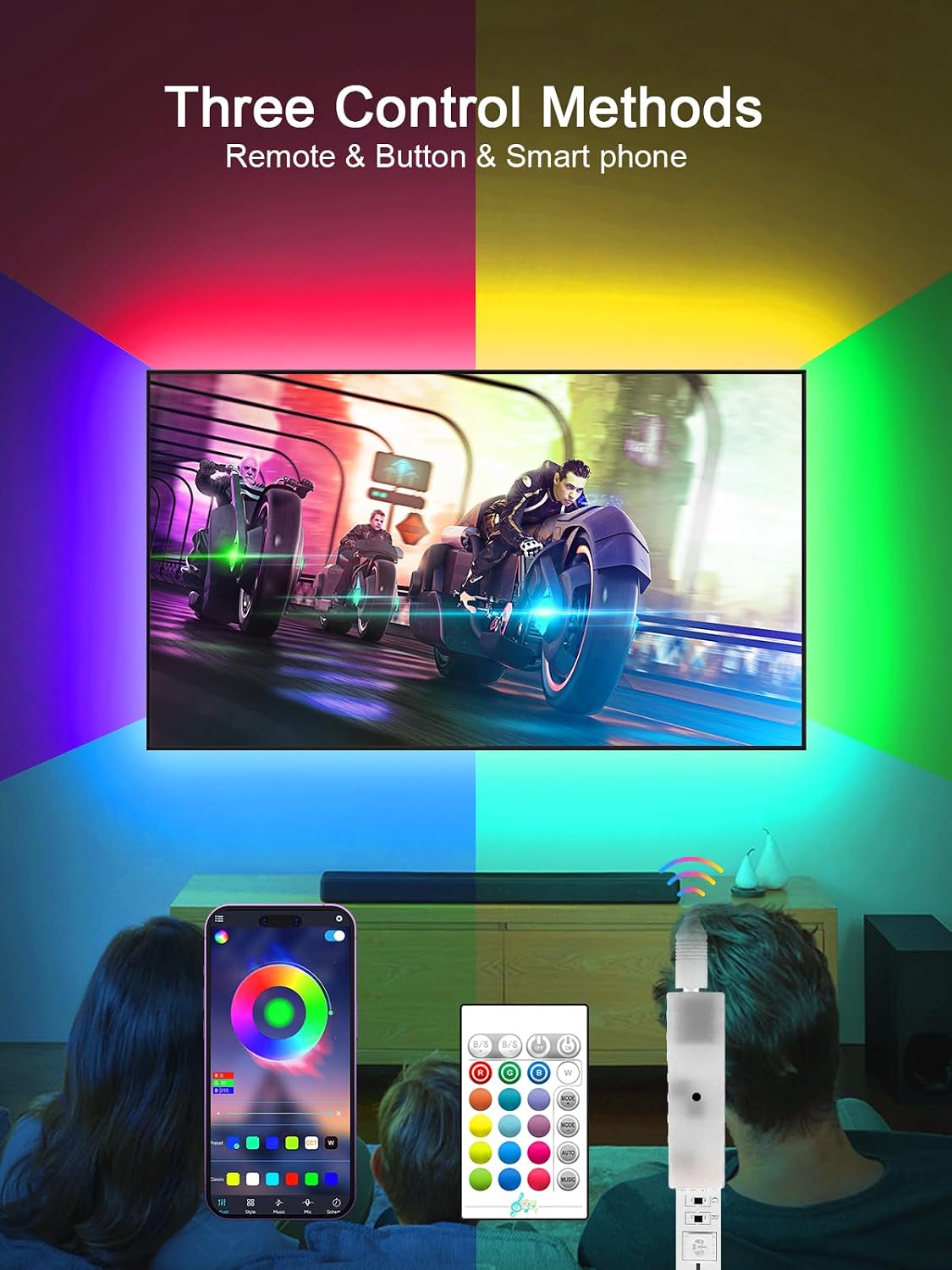 KANTUTOE TV Lights, 4m RGB LED Strip Lights for 32-55 Inch TV, Music Sync Bluetooth APP and Remote Control, USB Powered for Gaming/Bedroom