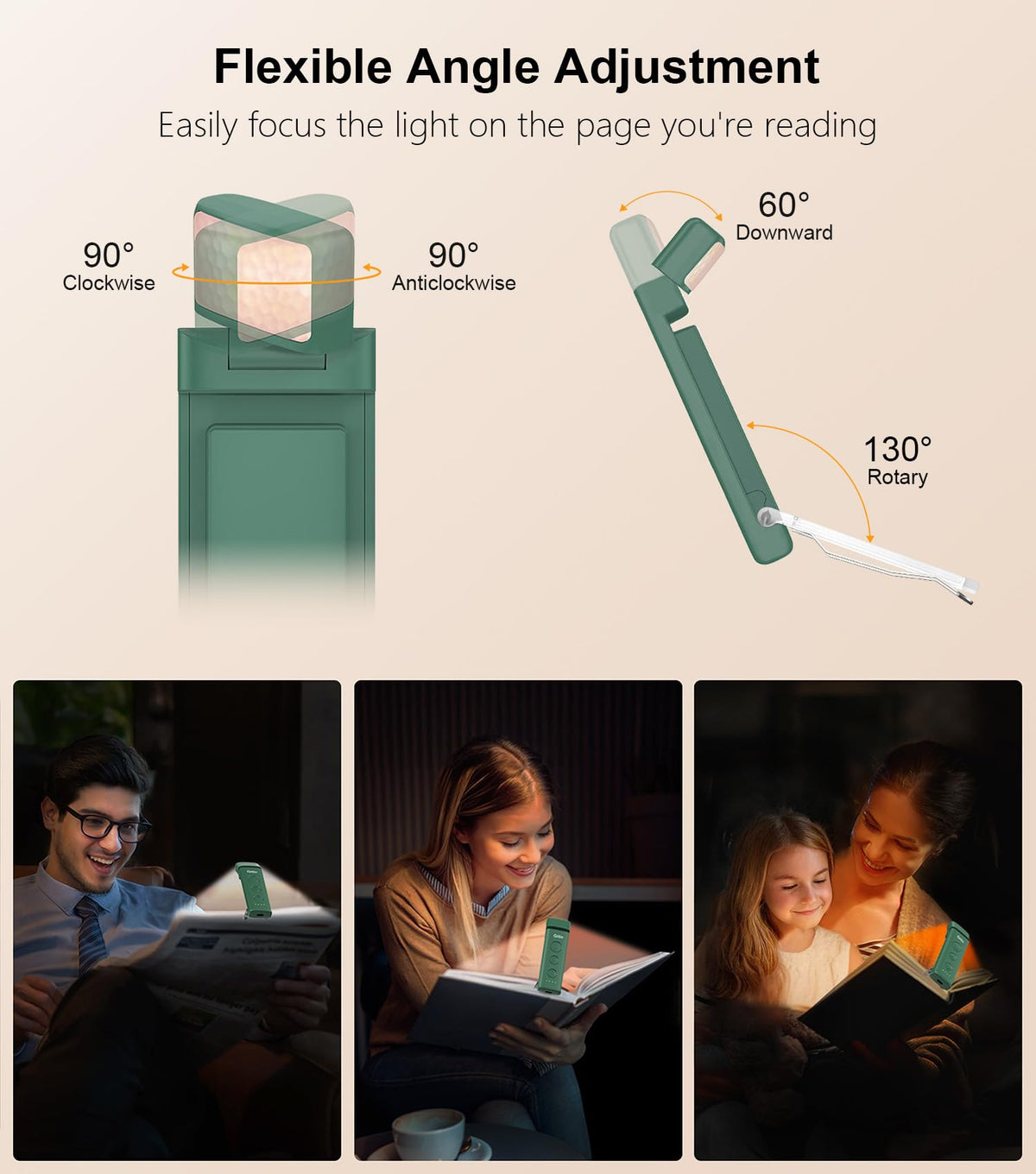 Gritin Book Light Rechargeable, Reading Light Lamp Clip on Book for Reading