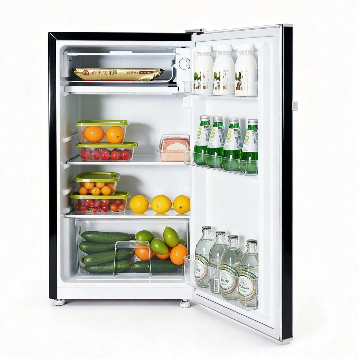 Retro Mini Fridge 85L, Compact Refrigerator, Under Counter Fridge, Direct Cooling, Super Quiet, Adjustable Racks, Metal Handle, Mechanical Control, Led Light