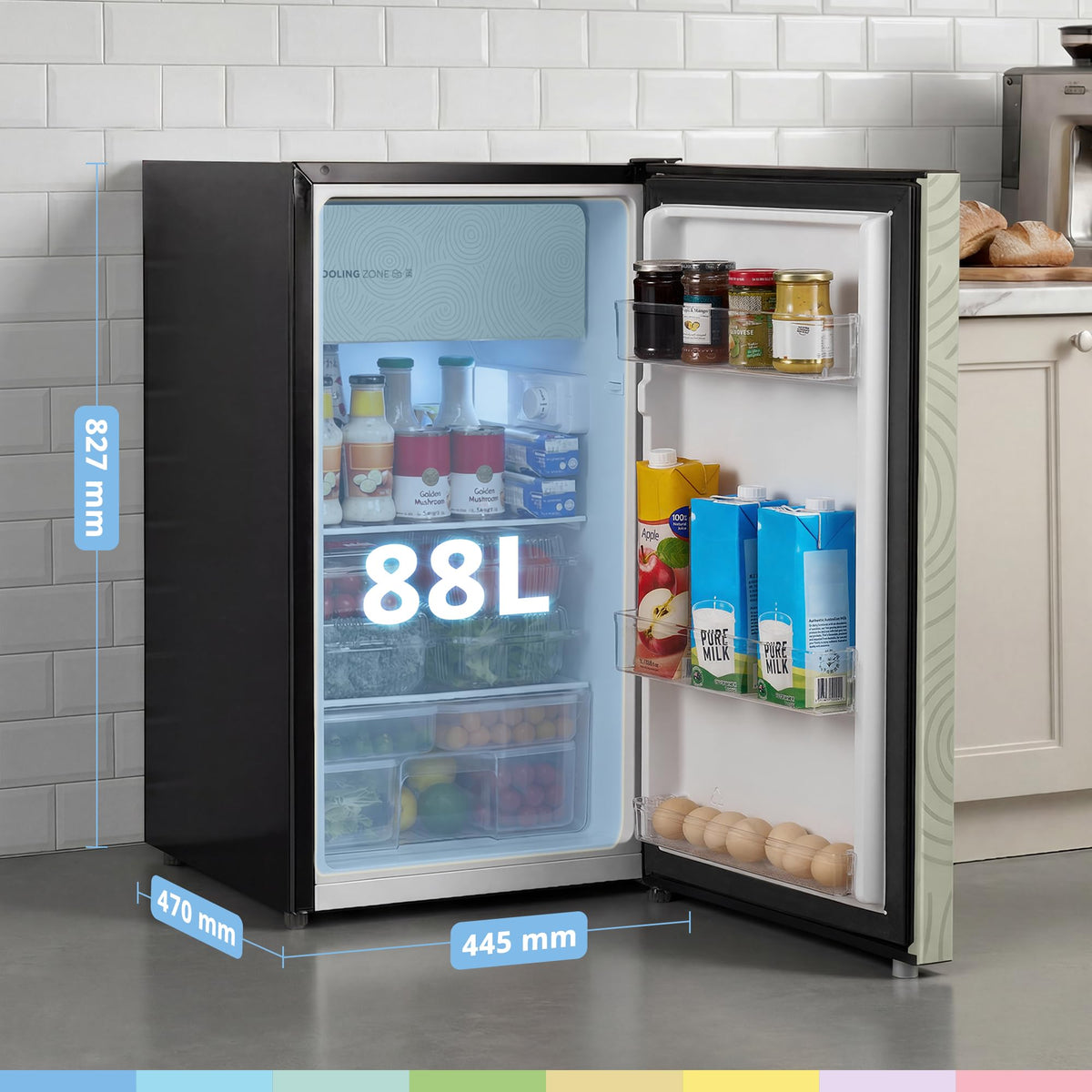 COMFEE' 88L Under Counter Fridge, Cooler Box, Removable Handle, Black