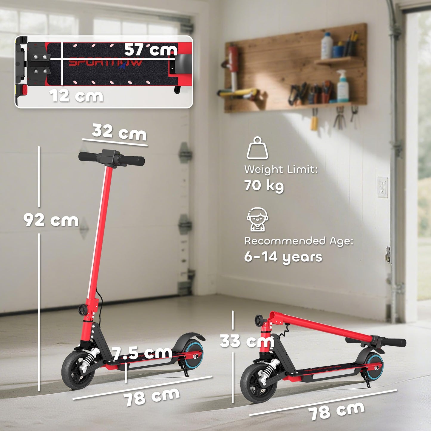 SPORTNOW Kids Electric Scooter — 150W, 14 km/h, 6 km Range, Foldable | CE Certified