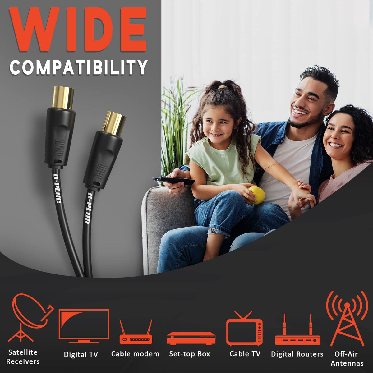 G-PLUG 2m TV Aerial Cable, Coaxial Cable for Freeview, Sky Box and Freesat