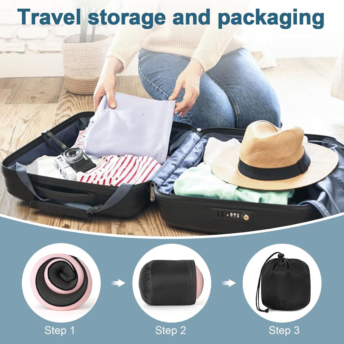 Memory Foam Travel Neck Pillow, 360° Support with Eye Mask&Earplugs