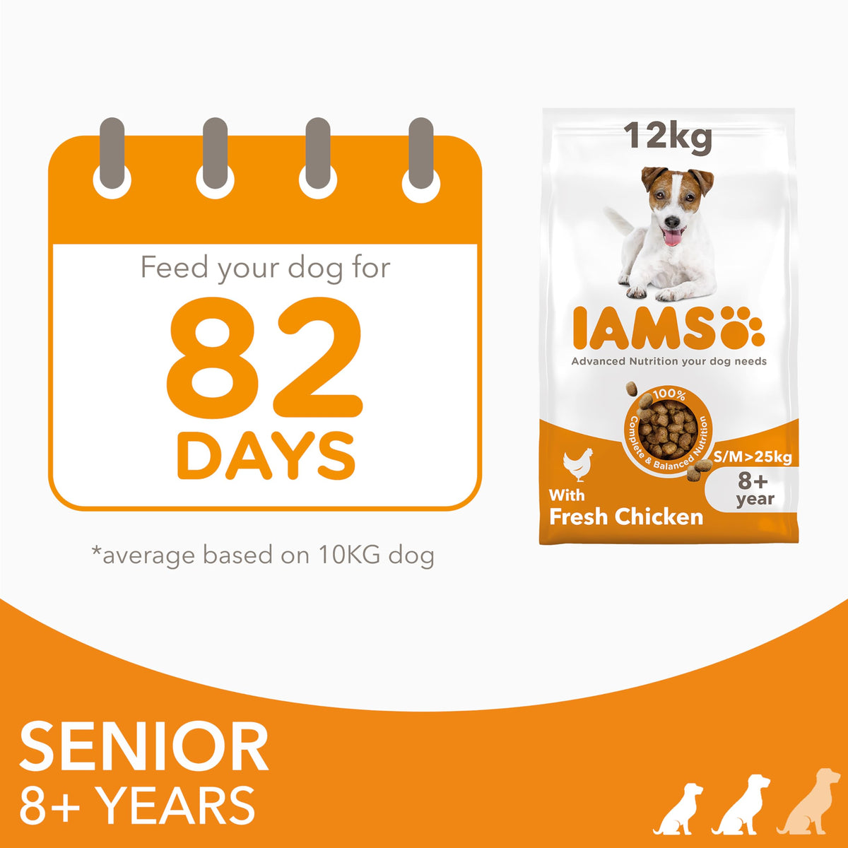 IAMS Senior Small Medium Complete Dry Dog Food Chicken 3kg - With DentalCare System