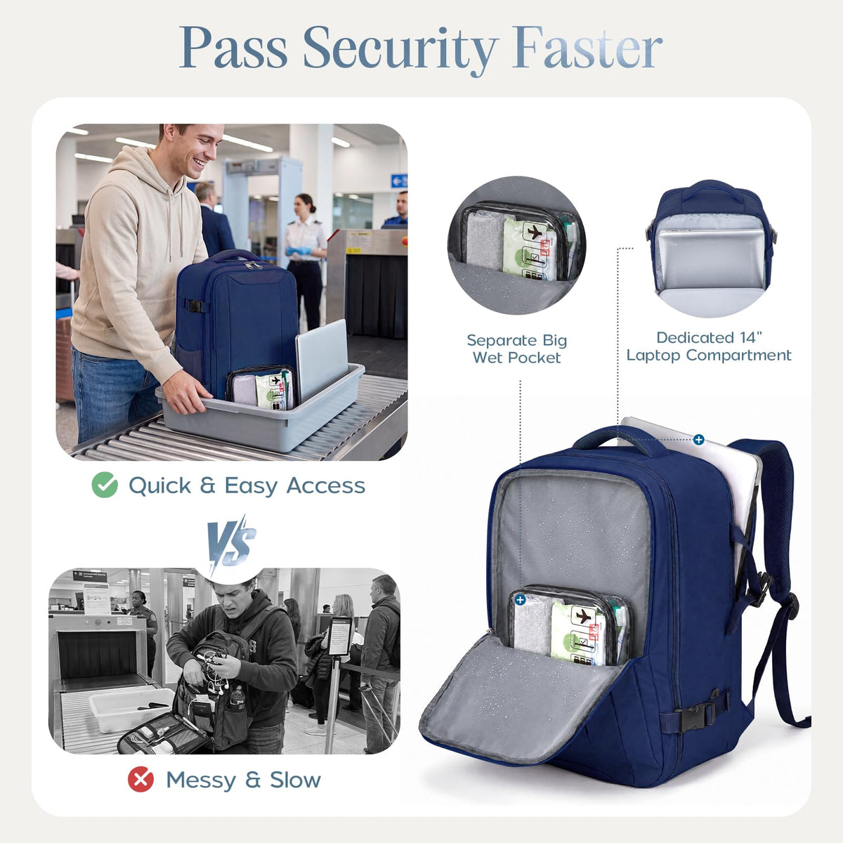 Xkdoai for Ryanair Cabin Bags 40x30x20,Backpack with TSA Approved Clear Bag