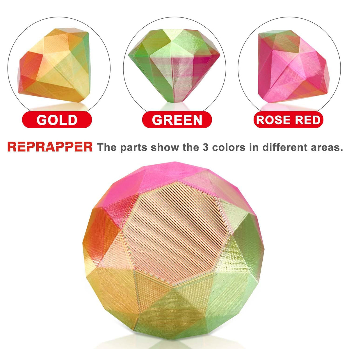 Reprapper 4X 250g Color Pack – Dual Color PLA Filament 1.75mm for 3D Printer & 3D Pen, Multicolour Filament, 4 x 250g Matte Red/Blue, Matte Purple/Green, Silk Red/Blue, and Silk Purple/Green