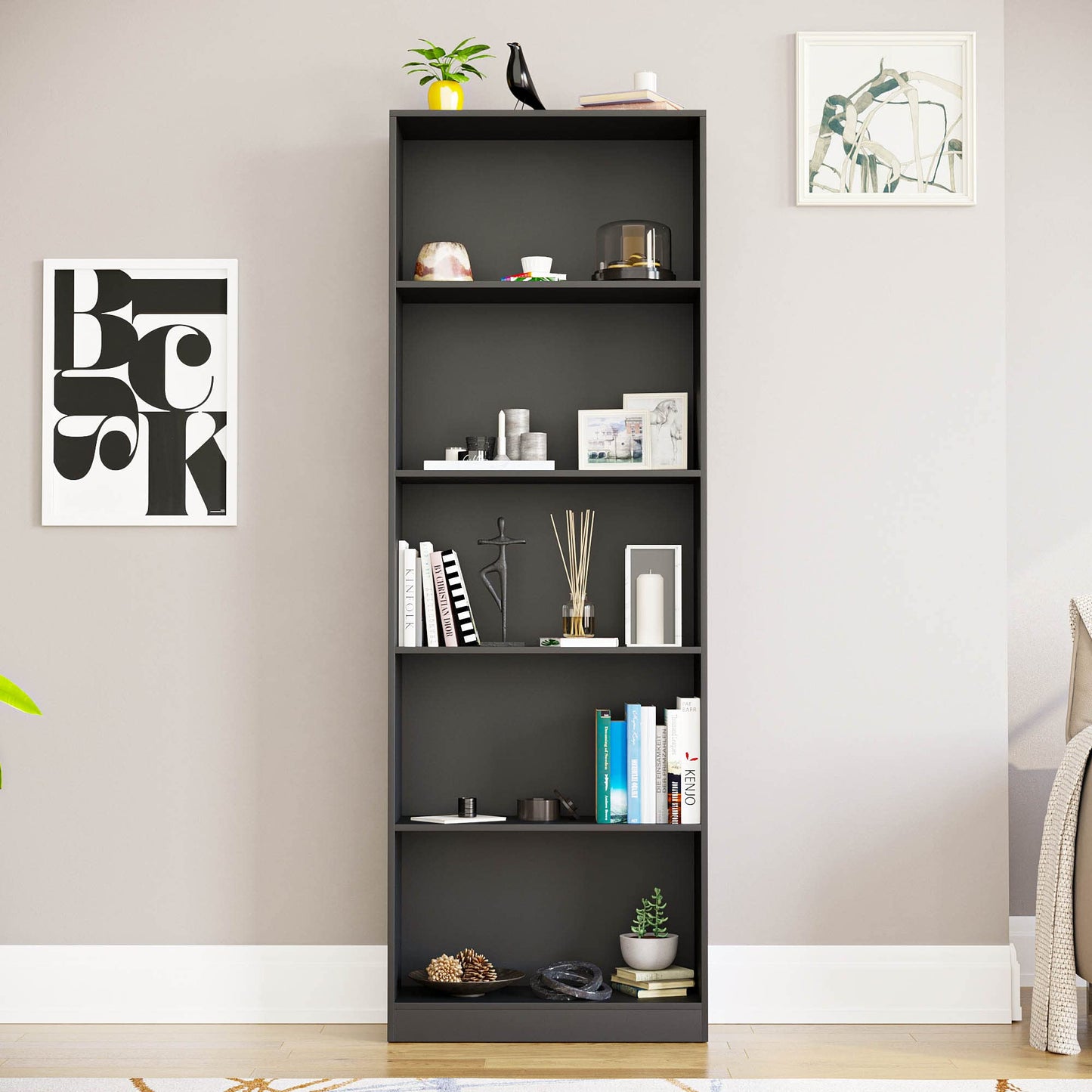 Vida Designs Cambridge 3 Tier Low Bookcase, White Wooden Shelving Display Storage Unit Office Living Room Furniture