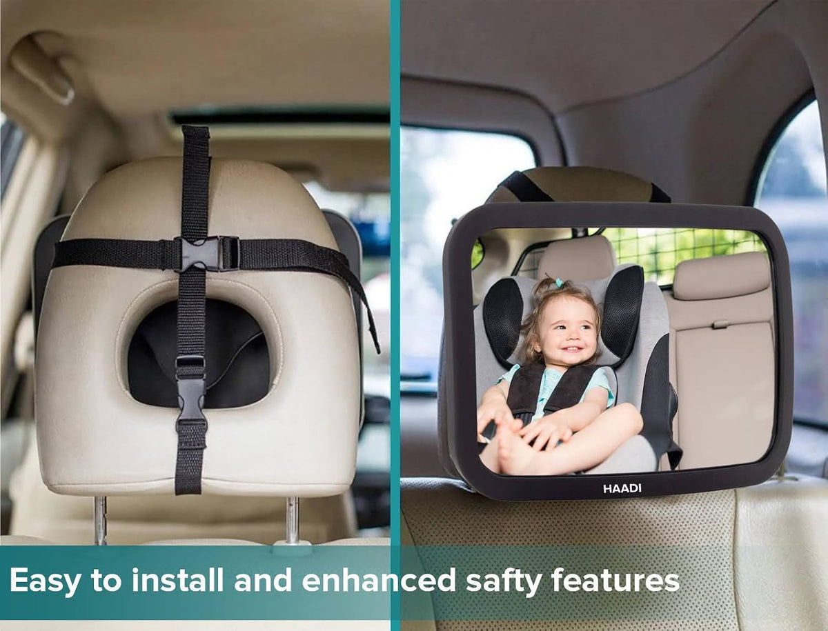Baby Car Mirror Rear View - 360 ° Adjustable, Extra Wide Crystal Clear & Shatterproof Back Seat Baby Essentials to See Rear Facing Infants, Babies, Kids, Child & New born (Pack of 1)