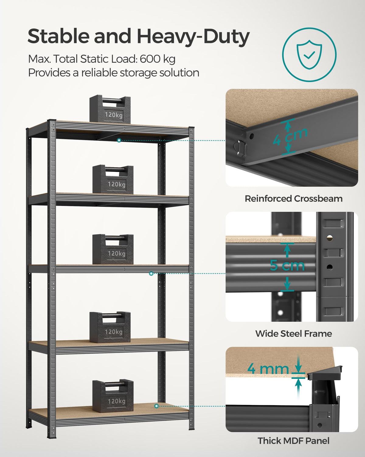 SONGMICS 5-Tier Heavy-Duty Shelving Units, Set of 2, Boltless Assembly