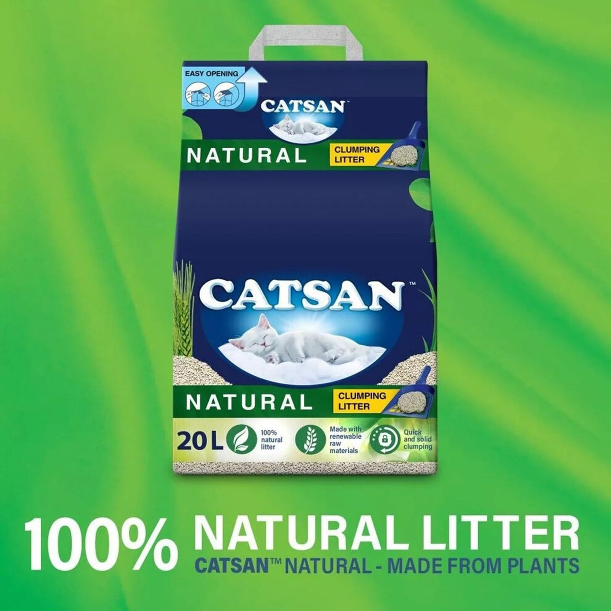 CATSAN - Natural Clumping Cat Litter - 20 L - Biodegradable Extra Absorbent - No Smell - Bulk Cat Litter