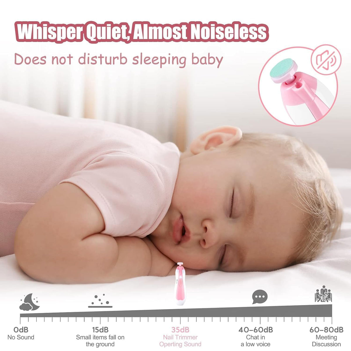 Qunlions life Baby Nail Trimmer Electric, 6 in 1 Rechargeable Baby Nail Clippers Manicure Set Grooming Kit for Toddler Infant or Adults (Pink)