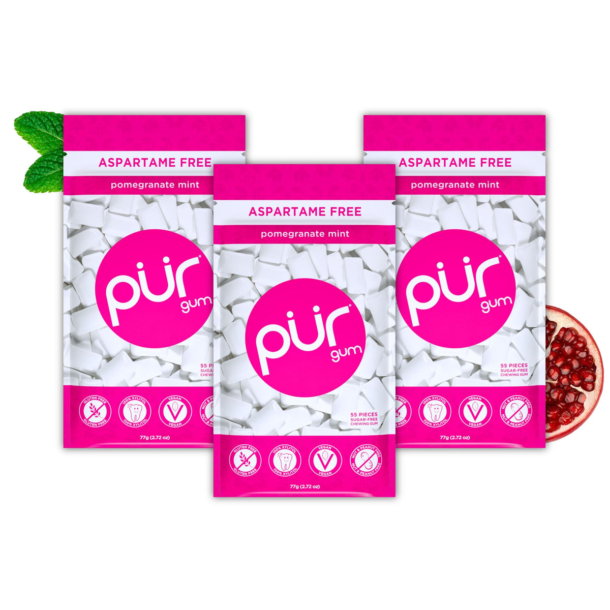 PUR Gum, Spearmint, Xylitol Gum, No Artificial flavour, 55 Count
