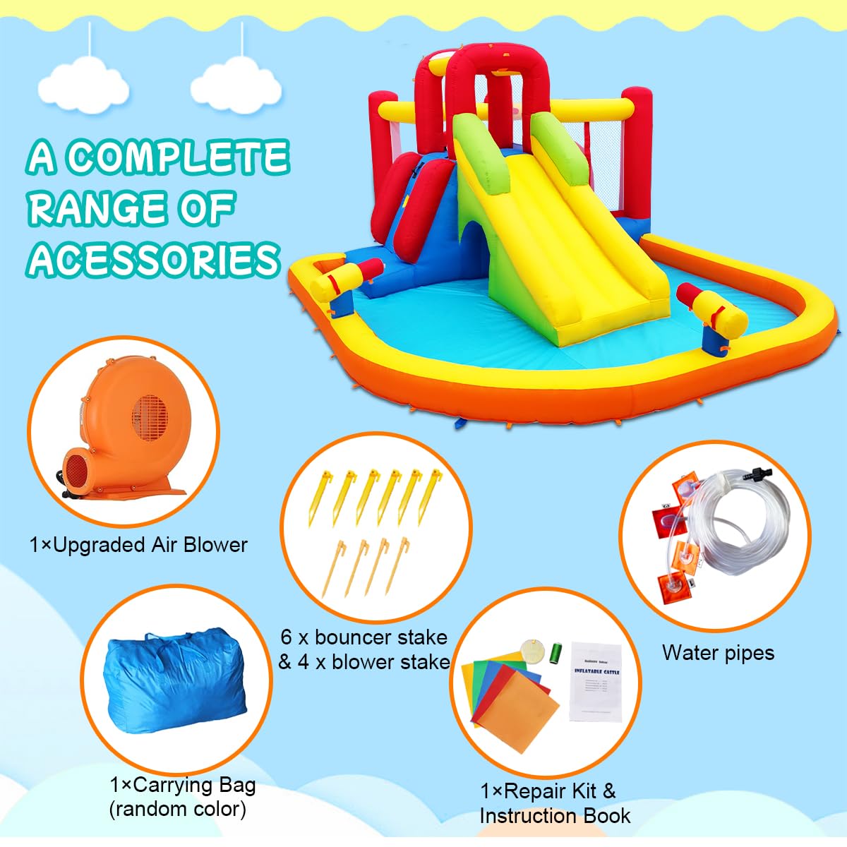 Baralir 7-in-1 Kids Inflatable Bouncy Castle with Blower — 371x351x188cm | Ages 3-10