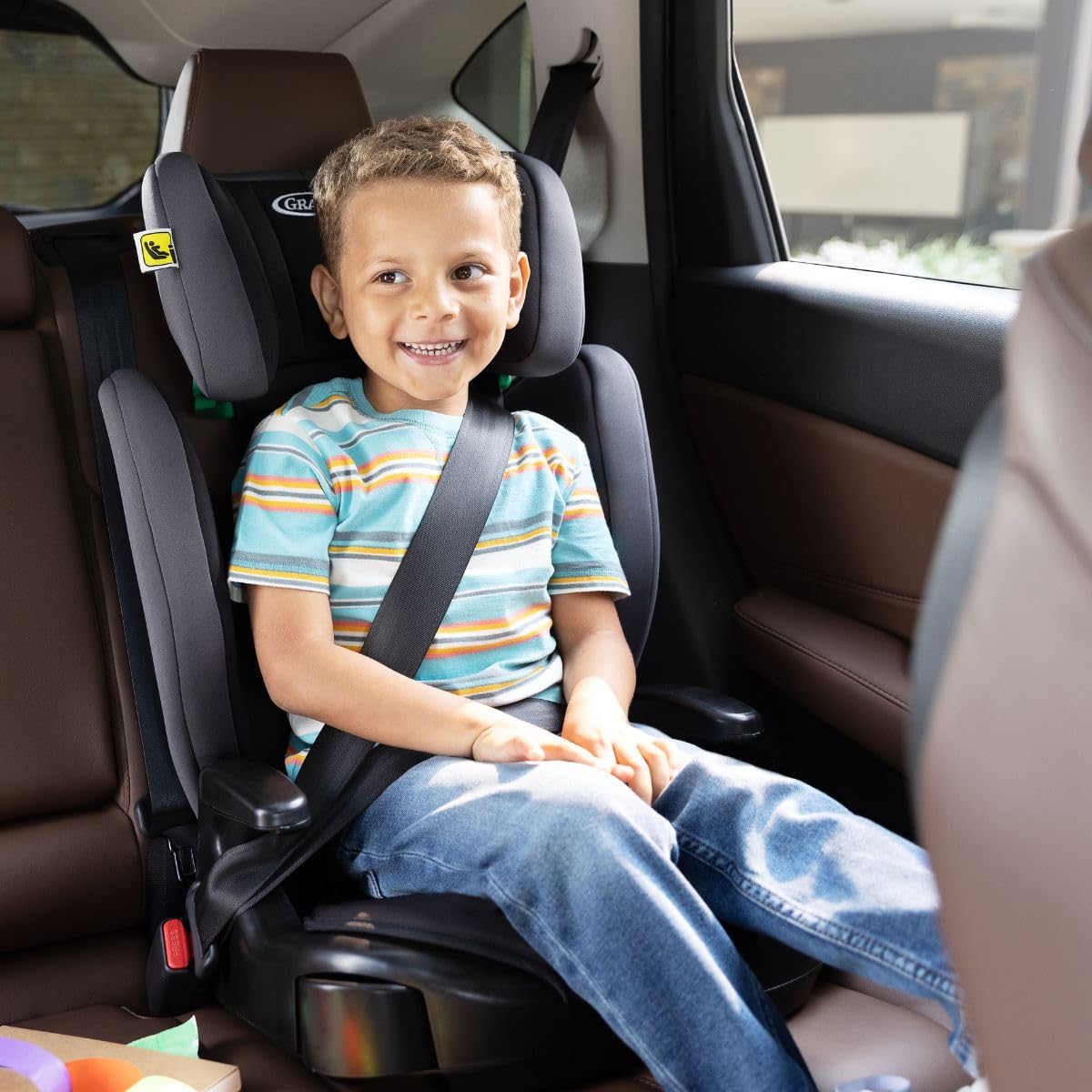Graco Junior Maxi i-Size R129 Highback Booster car seat with cupholders, Suitable from 100-150cm (approx. 3.5 to 12 years), Midnight fashion