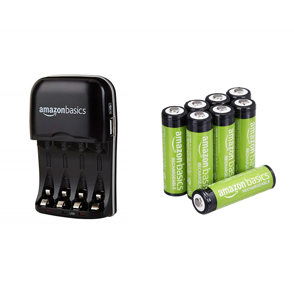 Amazon Basics 4 Slot Ni-MH AA & AAA Battery Charger With Indicator LEDs, With USB Port, Black