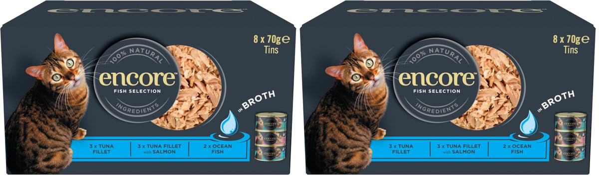 Encore Natural Wet Adult Cat Food, Fish Selection in Broth, 8x70g Tins
