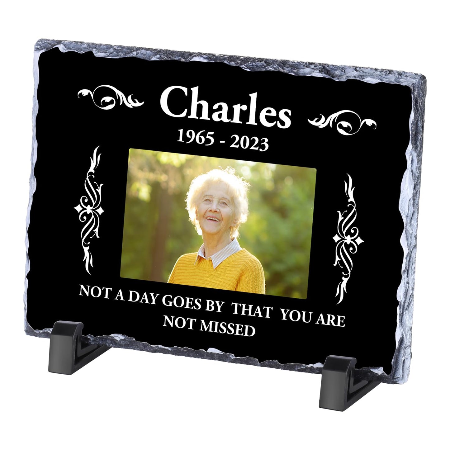 Personalised Memorial Plaque, Custom Rock Slate Frame with Photo Text, Customised Memorial Gifts for Loss of Loved One, Cemetery Decorations for Grave