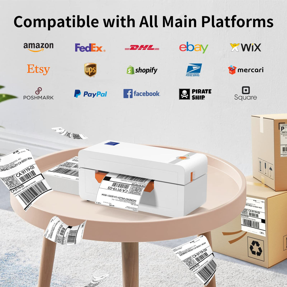 JADENS Bluetooth Thermal Label Printer, 4x6 Shipping Label Printer, 50 Labels Included, Compatible with Hermes, Royal Mail, DHL, DPD, Evri, Amazon, Shopify
